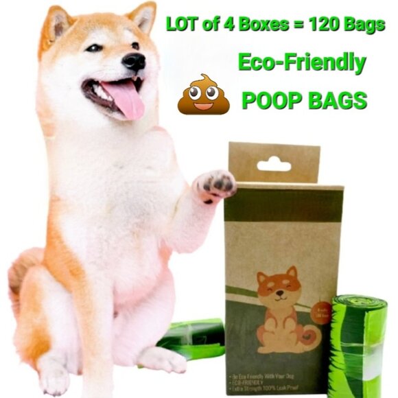 LOT of 4~ 100% ECO-FRIENDLY Poop Bags- 8 Rolls of 15 Bags = 120 Count Per Box - Picture 1 of 9
